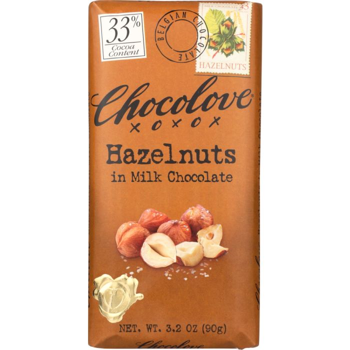 CHOCOLOVE: Hazelnuts In Milk Chocolate Bar, 3.2 oz