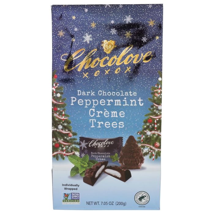 CHOCOLOVE: Dark Chocolate Peppermint Creme Trees, 7.05 oz