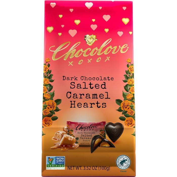 CHOCOLOVE: Salted Caramel Hearts in Dark Chocolate, 3.52 oz