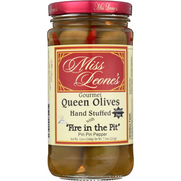 MISS LEONES: Olives Peppers Stuffed Fire in the Pit, Dr Wt. 7.5 oz