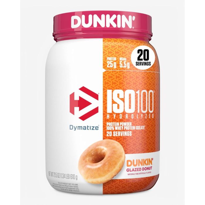 DYMATIZE: ISO100 Protein Powder Dunkin' Glazed Donut, 21.5 oz