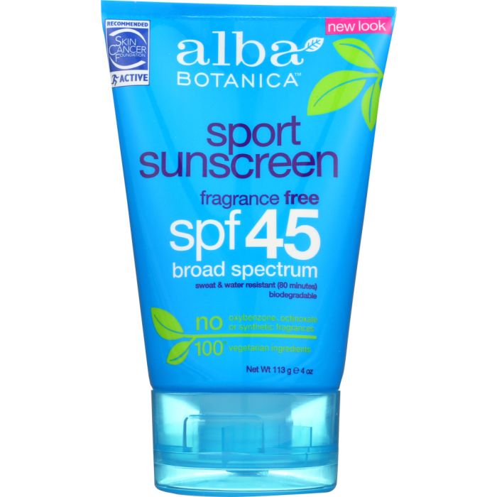 ALBA BOTANICA: Natural Very Emollient Sunscreen Sport SPF 45, 4 oz