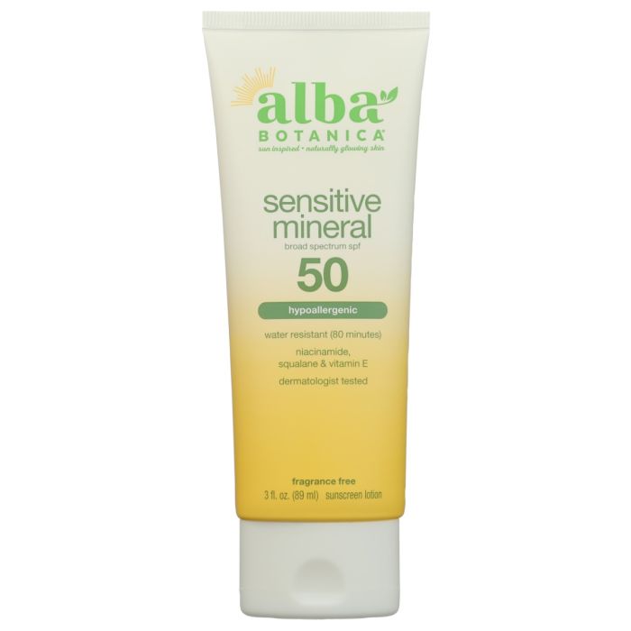 ALBA BOTANICA: Sensitive Mineral Sunscreen Lotion SPF 50, 3 fo