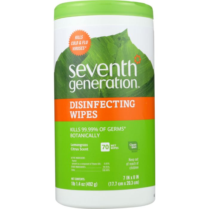 SEVENTH GENERATION: Disinfecting Wipes Lemongrass Citrus Scent, 70 Wipes