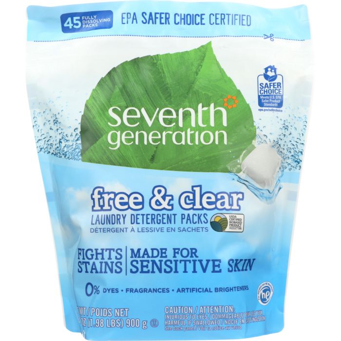 SEVENTH GENERATION: Laundry Detergent Packs Free & Clear, 45 pc