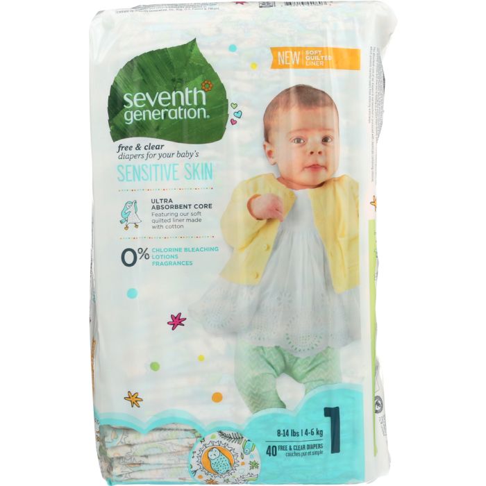 SEVENTH GENERATION: Baby Free & Clear Diapers Size 1 - 8-14 Pounds, 40 pc