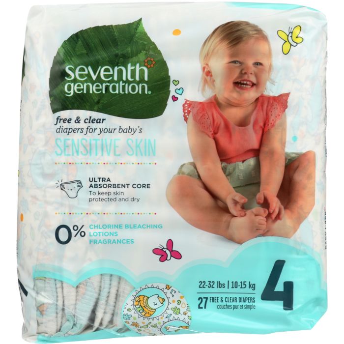 SEVENTH GENERATION: Baby Free & Clear Diapers Size 4 22-37 Pounds, 27 Diapers