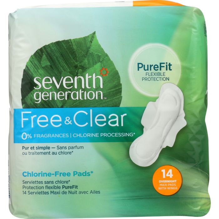 SEVENTH GENERATION: Chlorine Free Maxi Pads Overnight with Wings, 14 pc