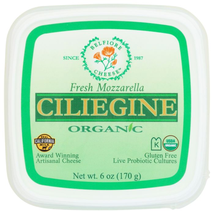 BELFIORE: Organic Ciliegine Cherry Size Fresh Mozzarella, 6 oz
