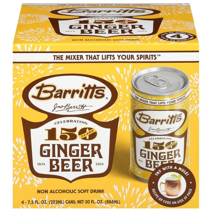 BARRITTS: Original Ginger Beer Soda 4 Pack, 30 fo