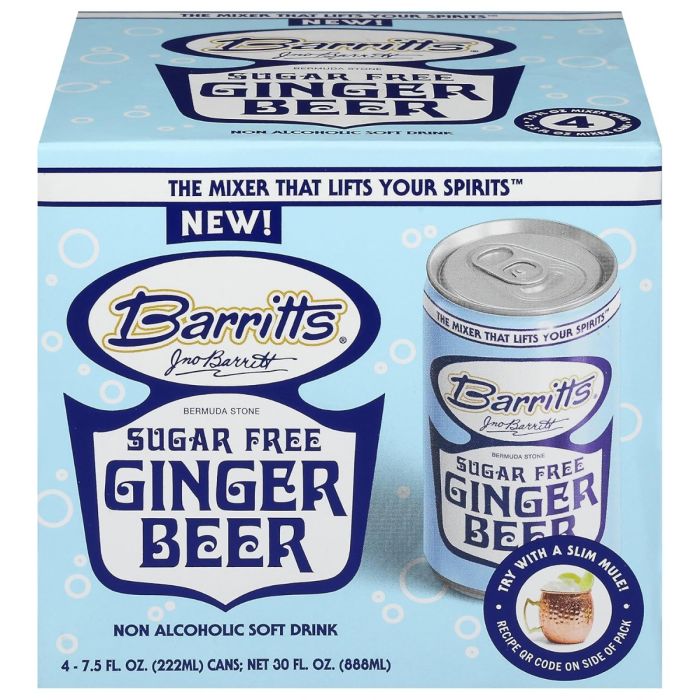 BARRITTS: Sugar Free Ginger Beer Soda 4 Pack, 30 fo