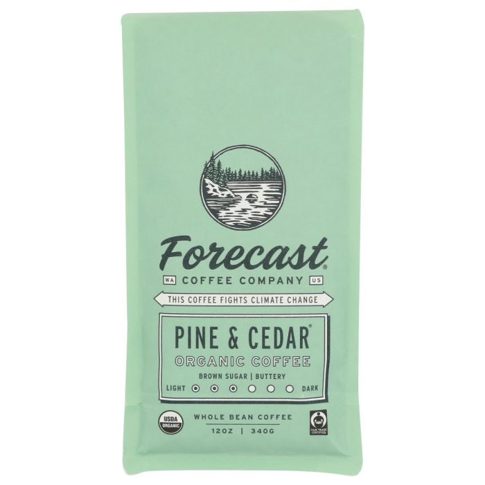 FORECAST COFFEE: Pine and Cedar Organic Whole Bean Coffee, 12 oz