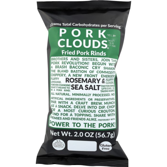 PORK CLOUDS: Pork Skins Rosemary & Seasalt, 2 oz