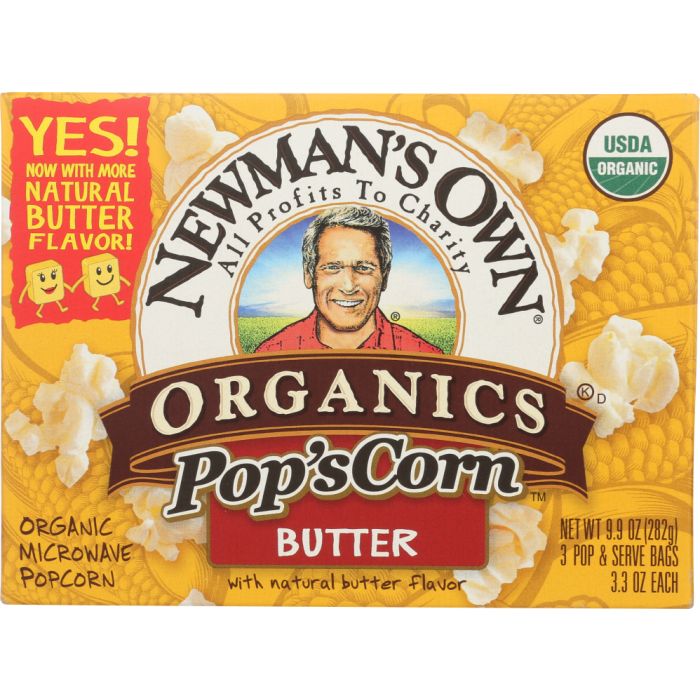 NEWMAN'S OWN: Organic Pop's Corn Organic Microwave Popcorn Butter, 9.9 oz