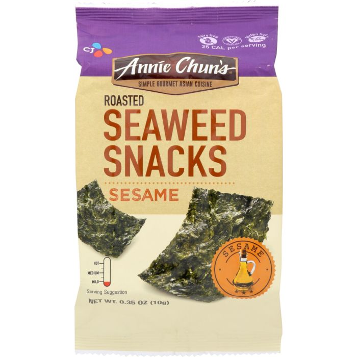 ANNIE CHUN'S: Sesame Roasted Seaweed Snacks Mild, 0.35 oz