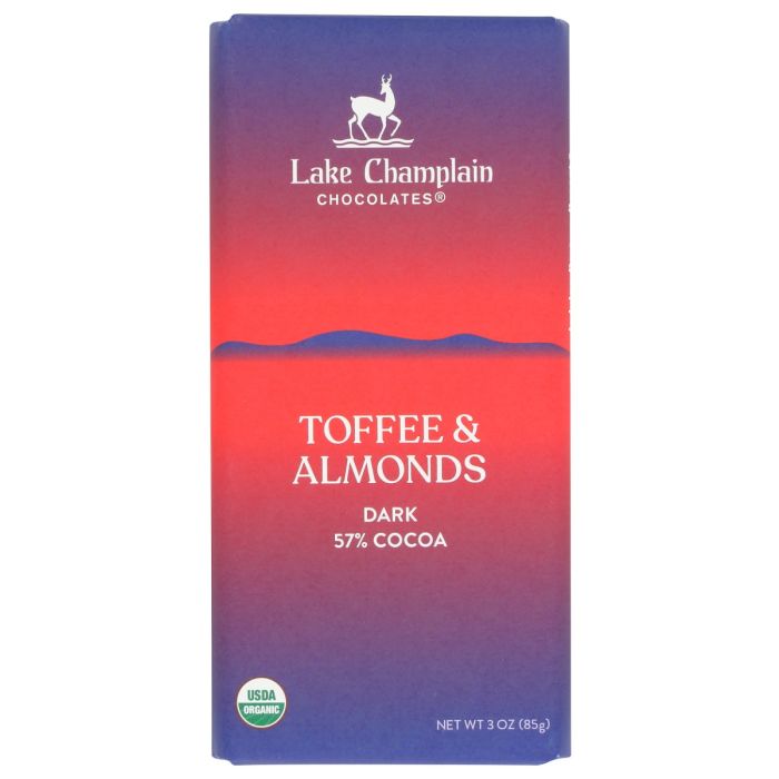 LAKE CHAMPLAIN CHOCOLATES: 57% Dark Chocolate Toffee and Almonds Bar, 3 oz