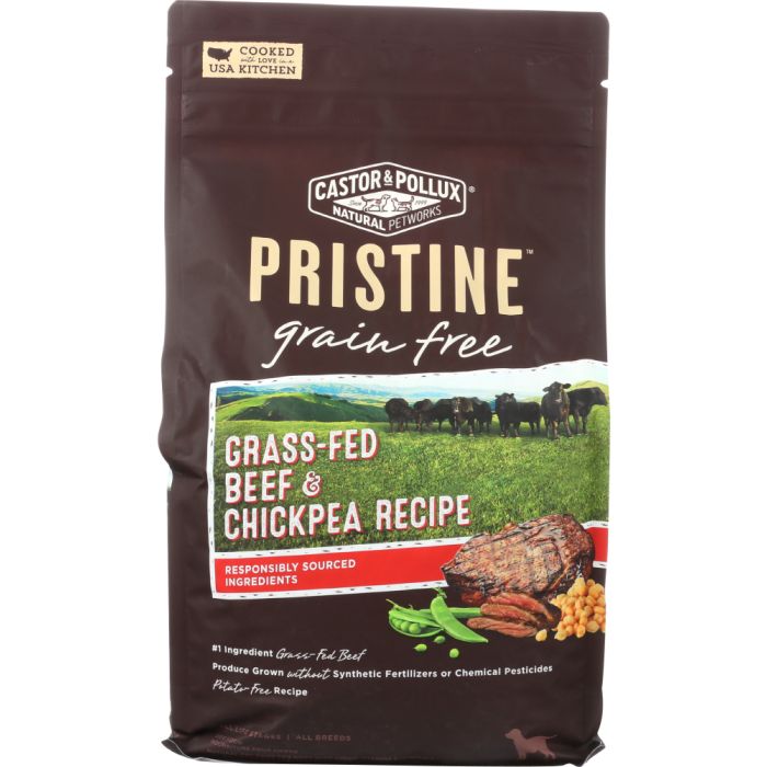 CASTOR & POLLUX: Pristine Grain Free Grass Fed Beef & Chickpea Recipe, 4 lb