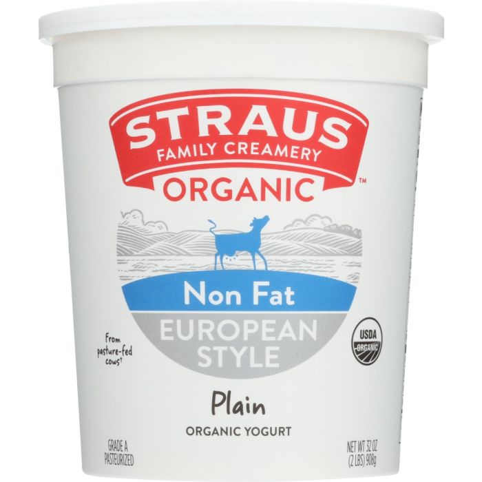 STRAUS: Organic Non-Fat European Style Yogurt Plain, 32 oz