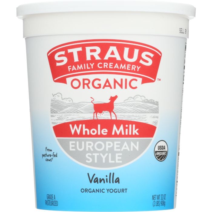 STRAUS: Organic Whole Vanilla European Style Yogurt, 32 oz