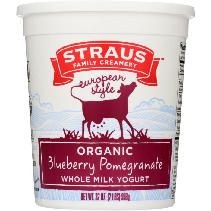 STRAUS: Organic Whole Milk European Style Blueberry Pomegranate, 32 oz