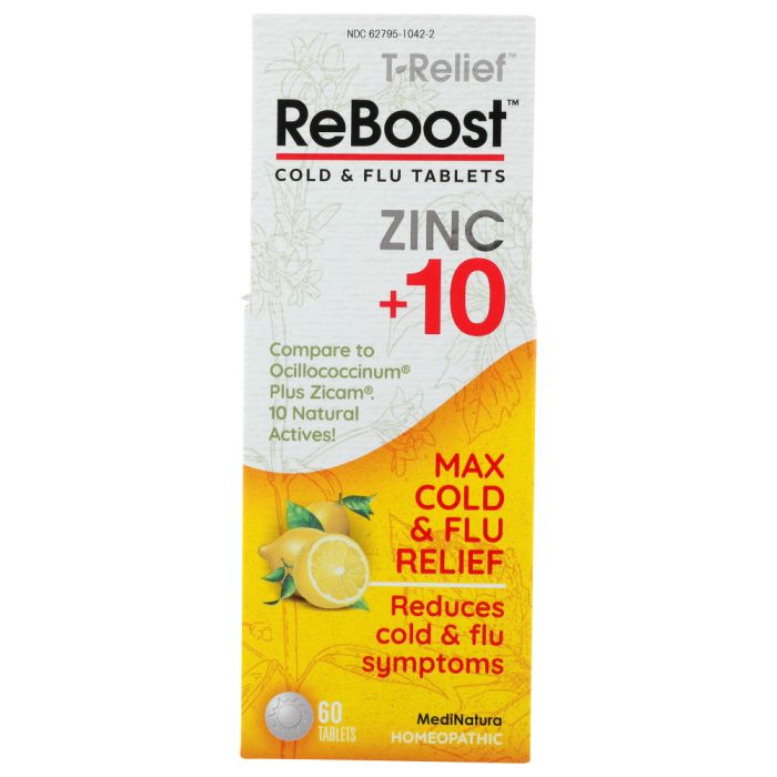 MEDINATURA: Reboost Cold and Flu Tablets Zinc Plus 10 Lemon, 60 tb