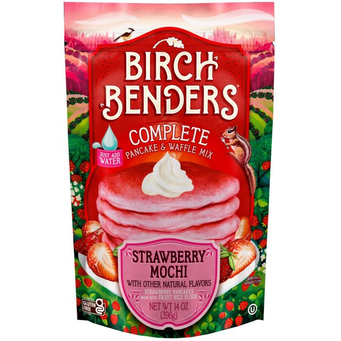 BIRCH BENDERS: Strawberry Mochi Complete Pancake & Waffle Mix, 14 oz