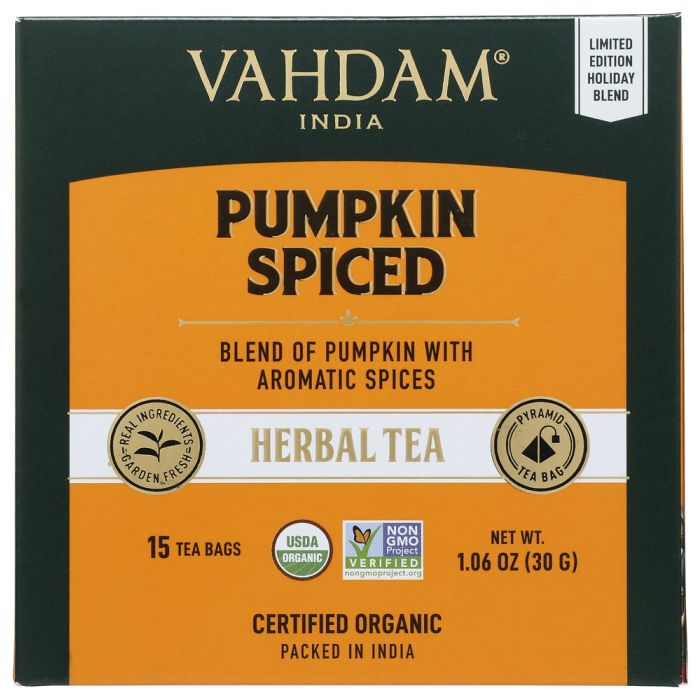 VAHDAM TEAS: Pumpkin Spiced Herbal Tea 15 Tea Bags, 1.06 oz