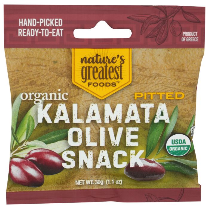 NATURES GREATEST FOODS: Organic Pitted Kalamata Olive Snack, 1.1 oz
