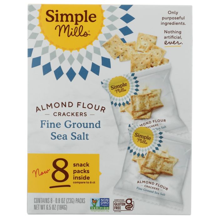 SIMPLE MILLS: Almond Flour Crackers Fine Ground Sea Salt 8 Packs, 6.5 oz