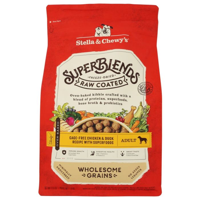 STELLA AND CHEWYS: SuperBlends Raw Coated Chicken & Duck Recipe + Superfoods for Dogs, 3.5 lb