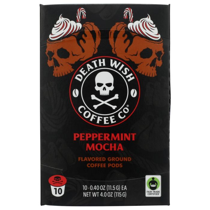DEATH WISH COFFEE: Peppermint Mocha Flavored Coffee Pods, 10 cp