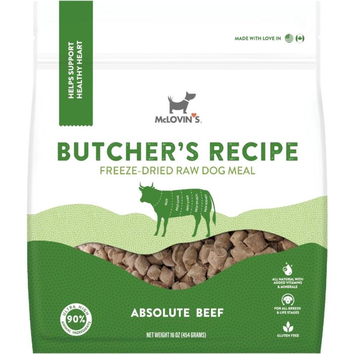 MCLOVINS PET FOOD: Dog Meal Freeze Dried Butcher's Absolute Beef Recipe, 16 oz