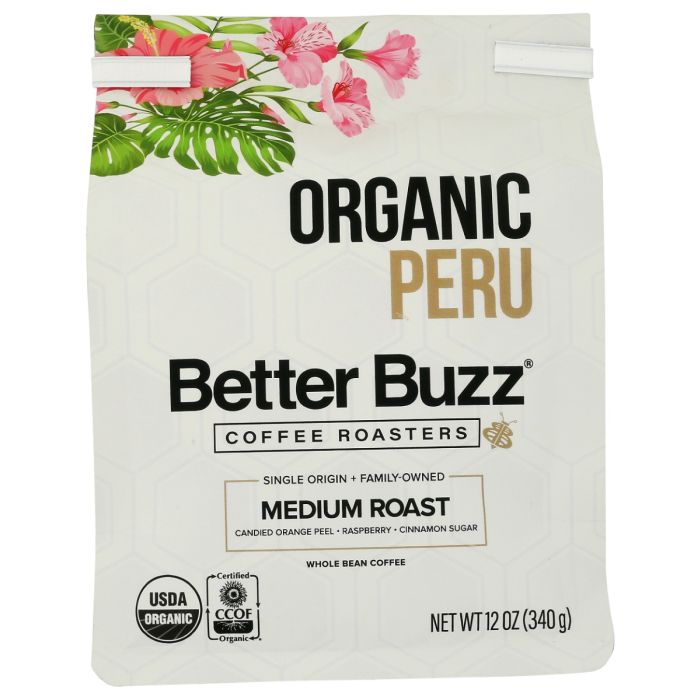 BETTER BUZZ COFFEE ROASTERS: Organic Peru Whole Bean Coffee, 12 oz