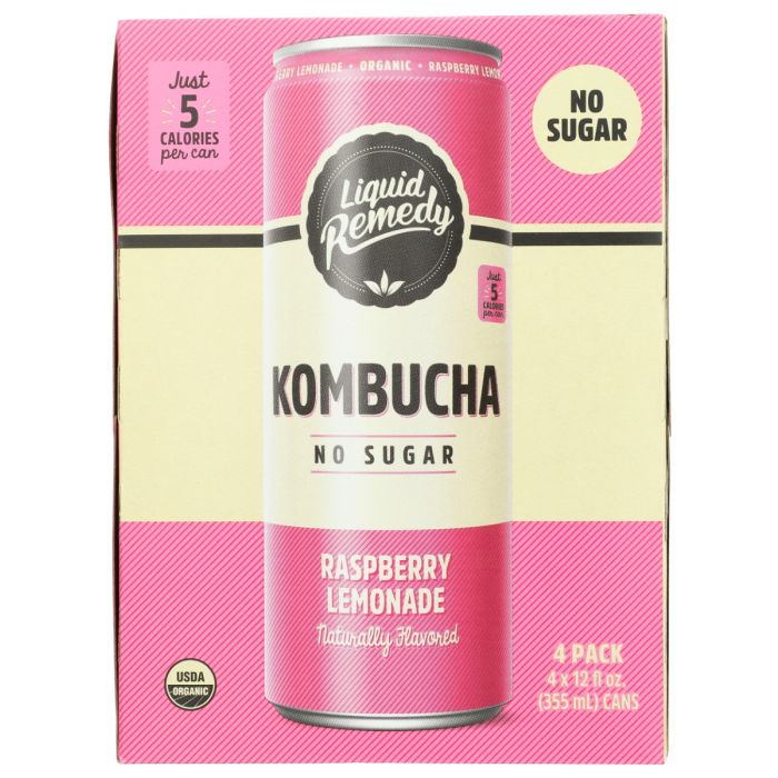 LIQUID REMEDY: Organic Kombucha Raspberry Lemonade 4 pack, 48 fo