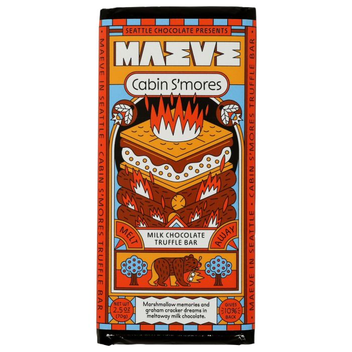 MAEVE BY SEATTLE CHOCOLATE: Milk Chocolate Truffle Bar Cabin S'mores, 2.5 oz