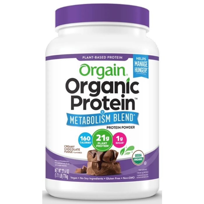 ORGAIN: Creamy Chocolate Fudge Organic Protein Powder + Metabolism Blend, 27.4 oz