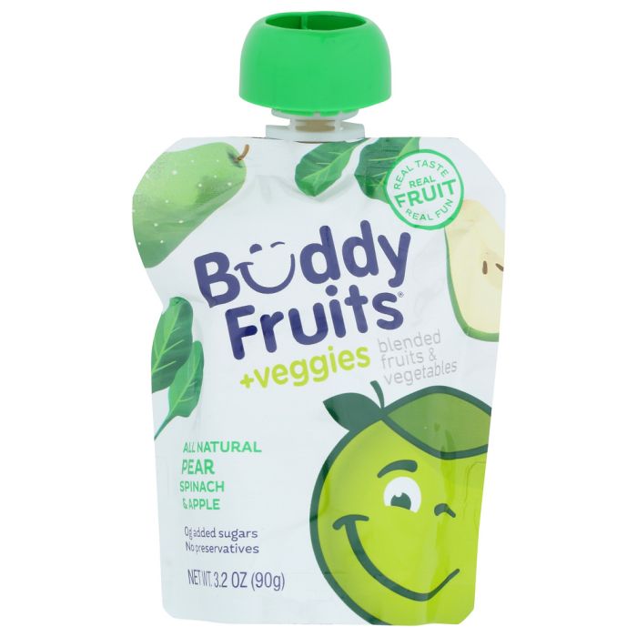BUDDY FRUITS: Pear Spinach And Apple Blended Fruits And Vegetables, 3.2 oz