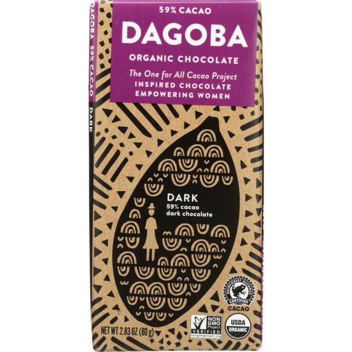 DAGOBA: Organic Chocolate Dark Chocolate Bar, 2.83 oz