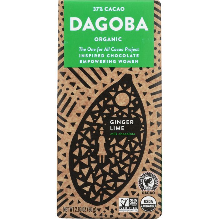 DAGOBA ORGANIC CHOC: Chocolate Bar Milk Ginger Lime Organic, 2.83 oz