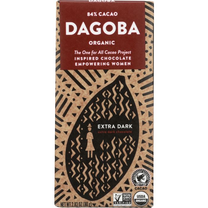 DAGOBA ORGANIC CHOC: Chocolate Bar Extra Dark 84, 2.83 oz