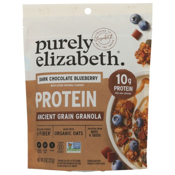 PURELY ELIZABETH: Ancient Grain Dark Chocolate Blueberry Granola, 8 oz