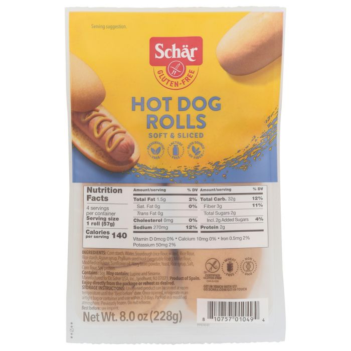 SCHAR: Gluten Free Hot Dog Rolls, 8 oz