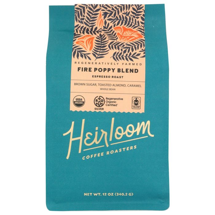 HEIRLOOM: Fire Poppy Blend Espresso Whole Bean Coffee, 12 oz