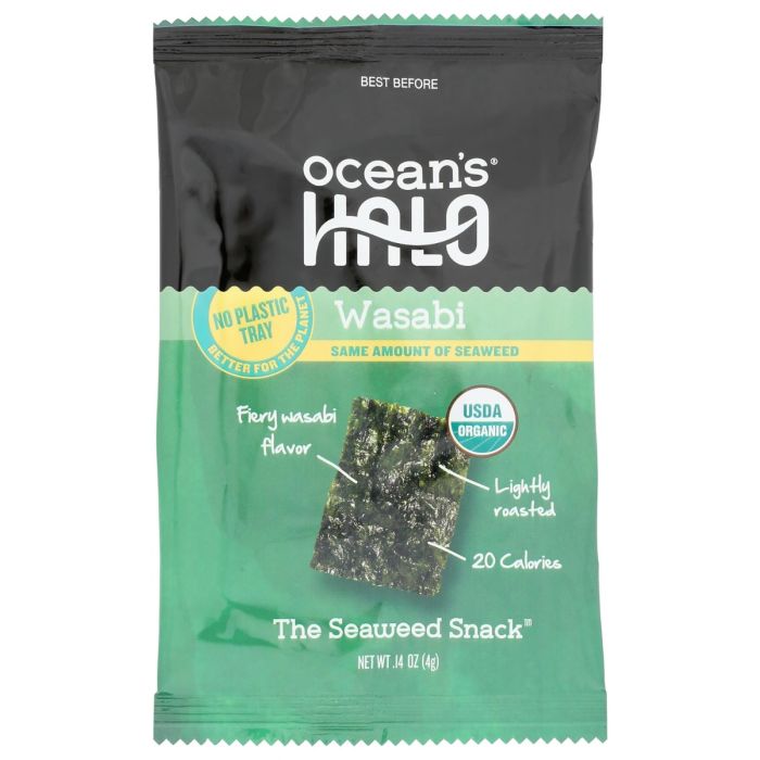 OCEAN'S HALO: Wasabi Organic Roasted Seaweed Snacks, 0.14 oz
