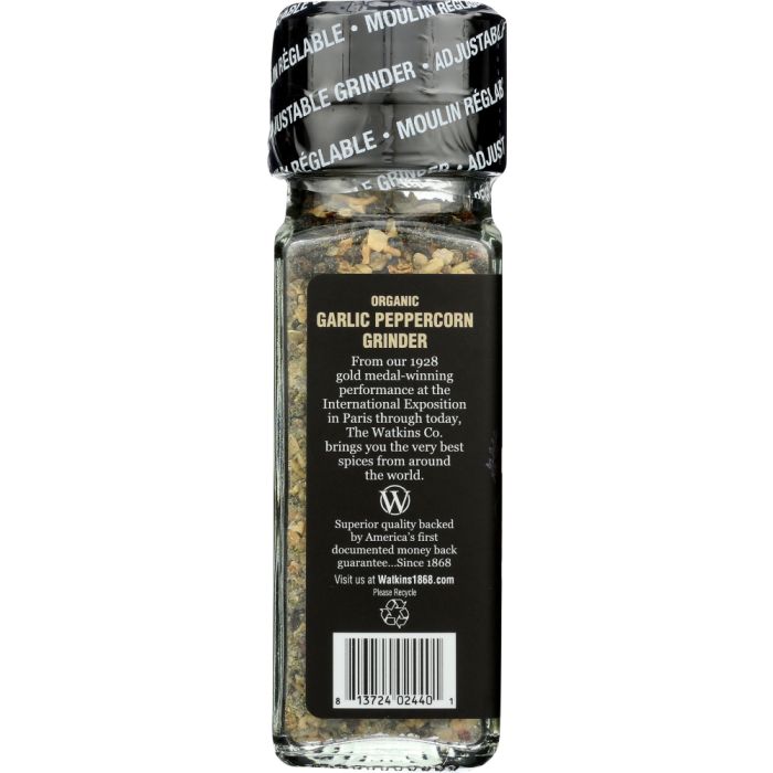 WATKINS: Organic Garlic Peppercorn Grinder, 2.7 oz