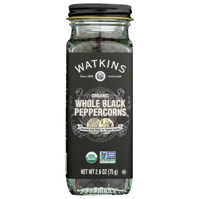 WATKINS: Organic Whole Black Peppercorns, 2.6 oz