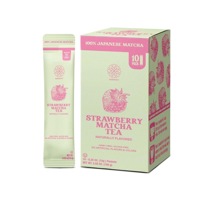 THE FROZEN BEAN: Harmony Matcha Strawberry Tea 10 Sticks, 3.5 oz