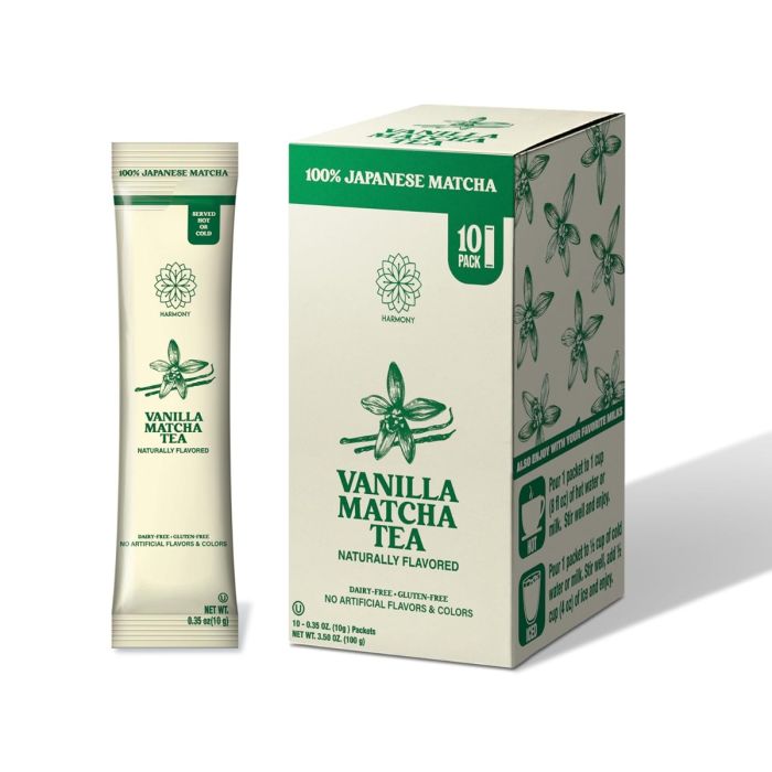 THE FROZEN BEAN: Harmony Matcha Vanilla Tea 10 Sticks, 3.5 oz
