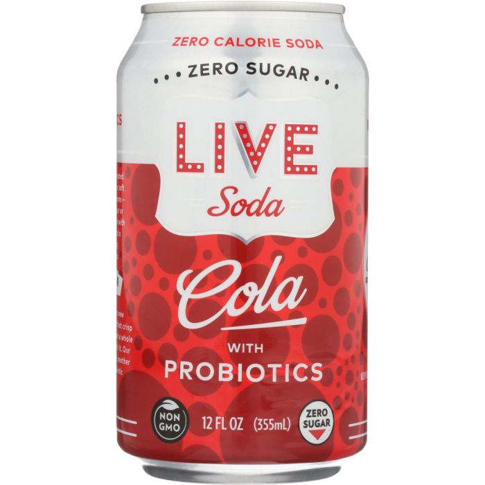 LIVE SODA: Zero Calorie Soda Cola with Probiotics 6-12oz, 72 oz