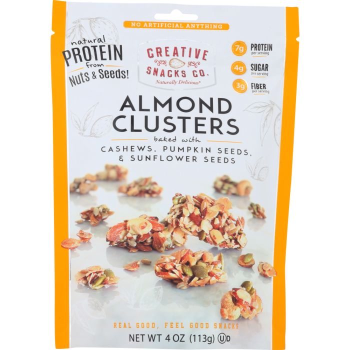 CREATIVE SNACKS: Almond Clusters Nut Cashews Pumpkin Seeds & Sunflower Seeds, 4 oz